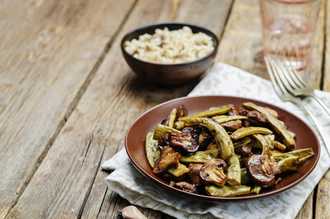 Roasted Mushrooms with Black Cherry Whole Fruit Balsamic and Green Beans