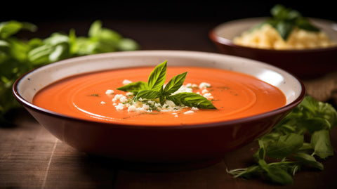 Cream of Roasted Pepper & Tomato Soup With Tuscan Herb Olive Oil