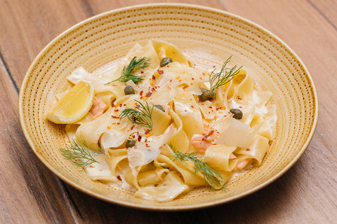 Grilled Wild Salmon and Asparagus Pappardelle