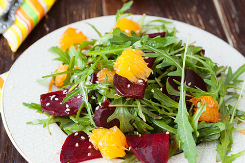 Slow Roasted Beet & Tangerine Salad Over Baby Arugula