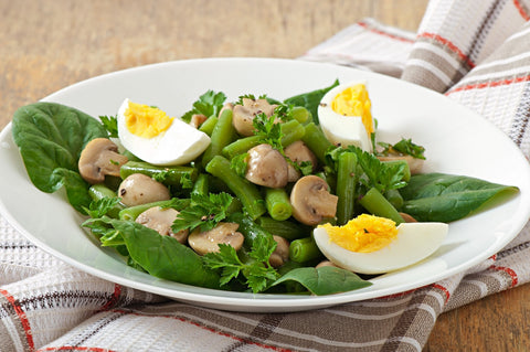 Warm Spring Salad with Basil Chimichurri and Soft Boiled Eggs