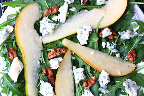 Arugula, Pear & and Blue Cheese Salad with Warm Vinaigrette