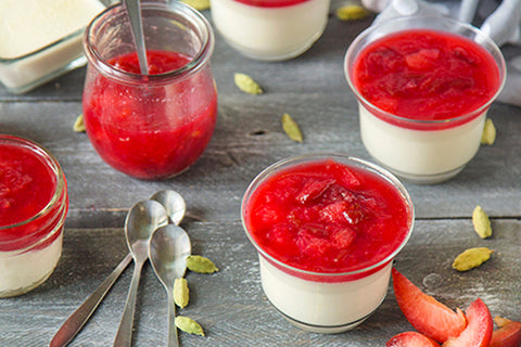 Cardamom Panna Cotta with Sweet Plum Compote