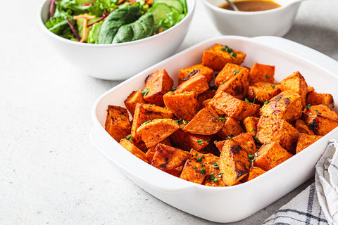Cinnamon Pear Roasted Sweet Potatoes