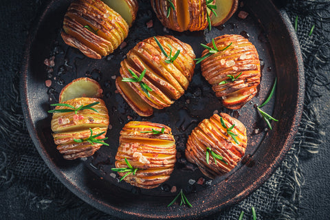 Roasted Hasselback Potatoes With Garlic Infused Olive Oil