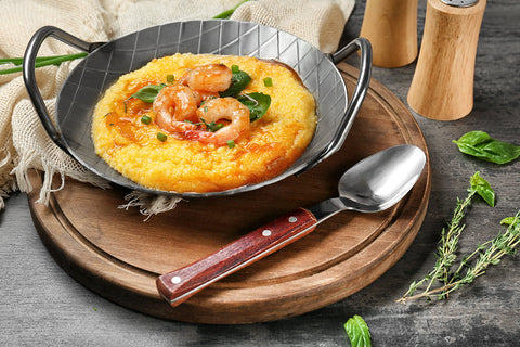 Spicy Shrimp & Andouille With White Cheddar Grits