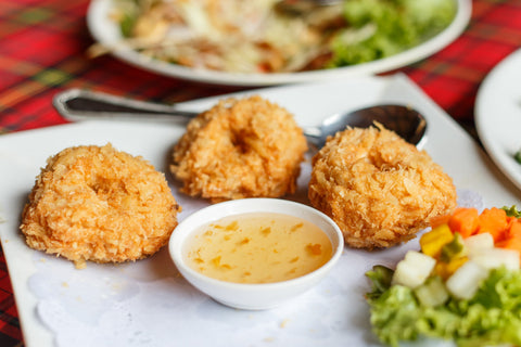 Shrimp Cakes Pan Fried in EVOO with Cilantro-Caper Aioli